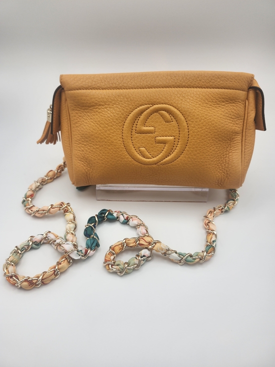Gucci Handbags - Gucci Soho Cosmetic Clutch Bag Yellow/Orange Leather W Chain & Cert Of Authen